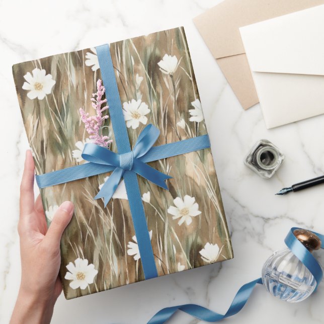 Papel De Regalo Cumpleaños de las Flores de Primavera Blanca (Regalar)