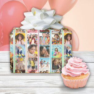 Papel De Regalo Cumpleaños de las franjas simples de collage de fo