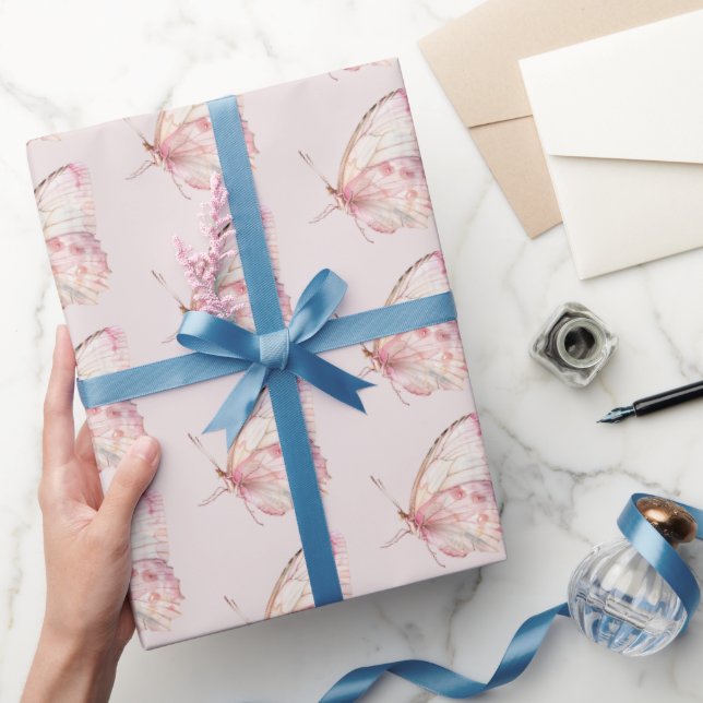 Papel De Regalo Cumpleaños de las mariposas rosadas de bonito (Regalar)