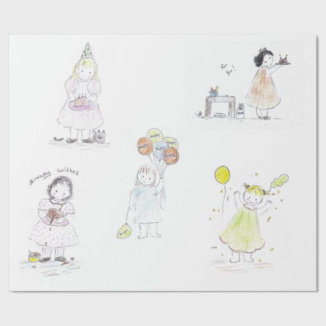 Papel De Regalo Cumpleaños de las niñas (Superficie plana)