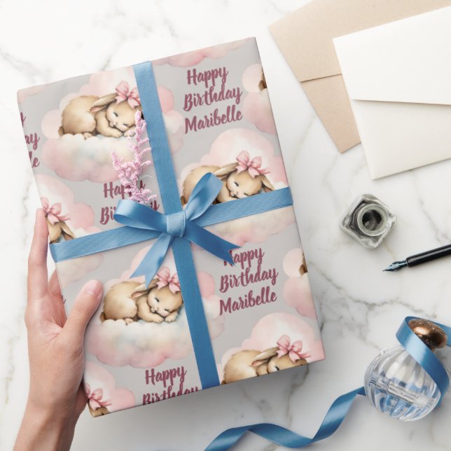Papel De Regalo Cumpleaños de los Chicas personalizados de Conejo  (Regalar)