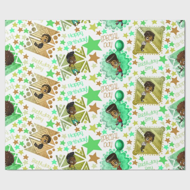 Papel De Regalo Cumpleaños de los chicos afroamericanos (Costura)