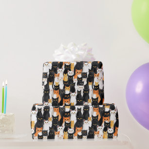 Papel De Regalo Cumpleaños de los gatos blancos negros naranjas