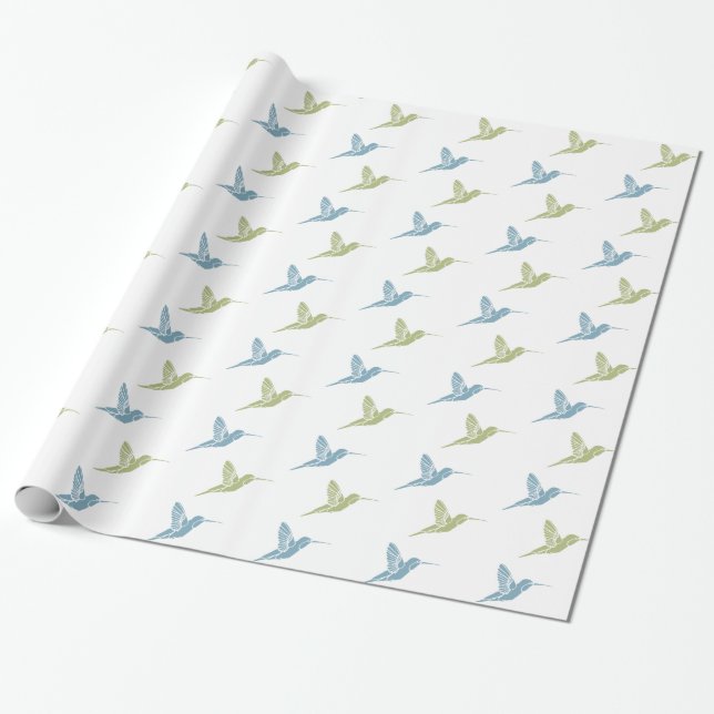 Papel De Regalo Cumpleaños de los Hummingbirds verdes azules (Desenrollado)