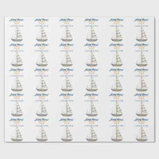 Papel De Regalo Cumpleaños de los Niños Náuticos | Navy Blue & Whi