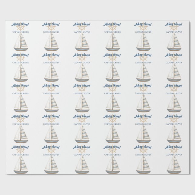Papel De Regalo Cumpleaños de los Niños Náuticos | Navy Blue & Whi (Superficie plana)