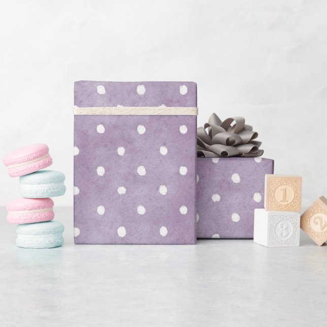 Papel De Regalo Cumpleaños de lunares blancos de lavanda (Baby Shower)