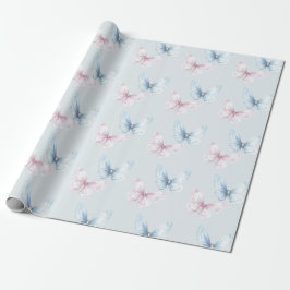 Papel De Regalo Cumpleaños de Mariposas Azules Rosadas Lindas