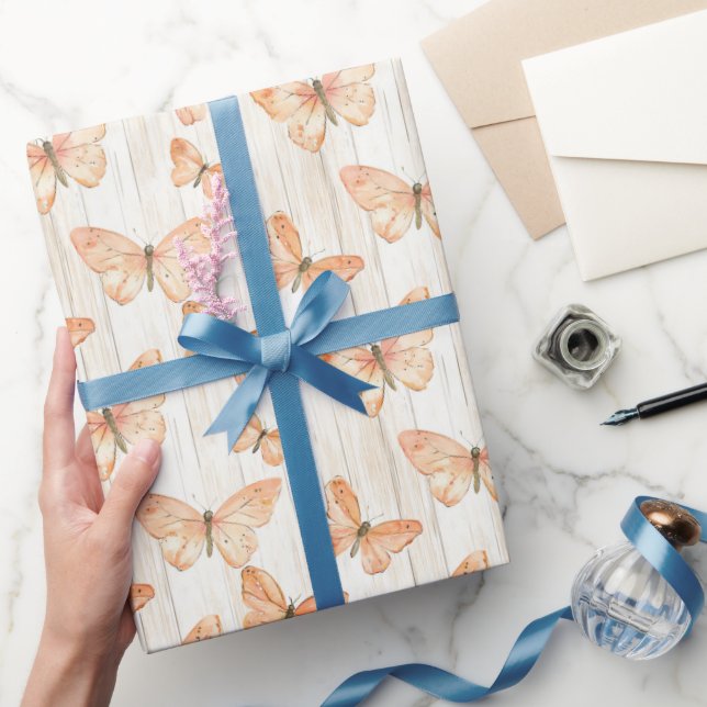 Papel De Regalo Cumpleaños de Mariposas de Melocotón (Regalar)