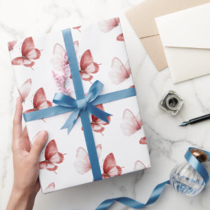 Papel De Regalo Cumpleaños de Mariposas Rojas Rosadas