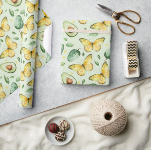 Papel De Regalo Cumpleaños de Mariposas Verdes de Aguacate