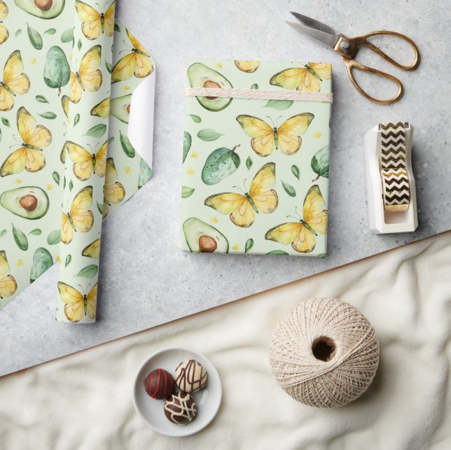 Papel De Regalo Cumpleaños de Mariposas Verdes de Aguacate (Artesanía)