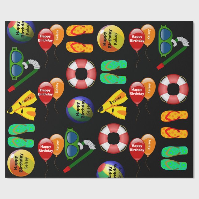 Papel De Regalo Cumpleaños de Natación Personalizada (Superficie plana)