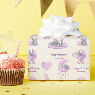 Papel De Regalo Cumpleaños de niña bebé rosa Bulldog Francés lindo