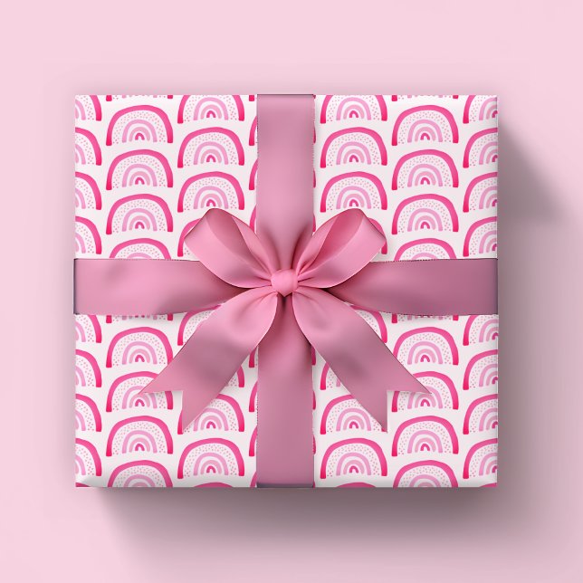 Papel De Regalo Cumpleaños de niñas arcoíris rosa (Pink rainbow wrapping paper rolls, ideal for birthdays or baby shower)