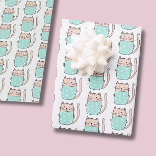 Papel De Regalo Cumpleaños de niñas con patrón de gato lindo