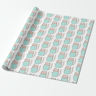 Papel De Regalo Cumpleaños de niñas con patrón de gato lindo