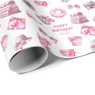 Papel De Regalo Cumpleaños de niñas de verano rosa genial