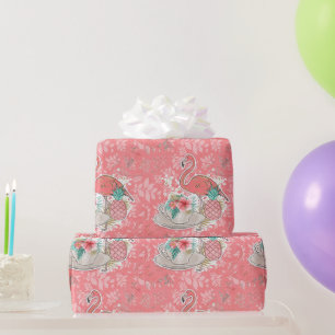 Papel De Regalo Cumpleaños de niñas pájaros flamenco rosa tropical