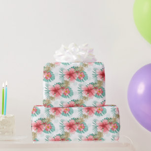 Papel De Regalo Cumpleaños de niñas pájaros rosados tropicales fla