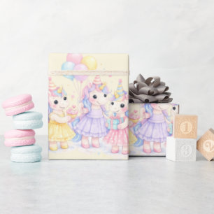 Papel De Regalo Cumpleaños de niñas unicornio acuarela pastel
