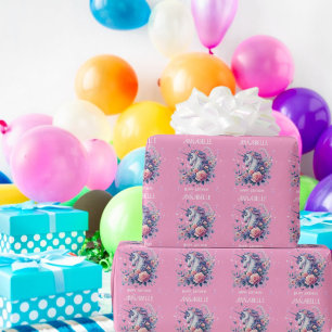 Papel De Regalo Cumpleaños de niñas Unicornio Lindo Rosa Purpura B