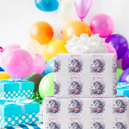 Papel De Regalo Cumpleaños de niñas Unicornio Lindo Rosa Purpura B