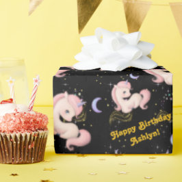 Papel De Regalo Cumpleaños de niñas unicornio rosa caprichoso pers