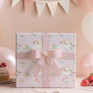 Papel De Regalo Cumpleaños de niñas unicornio rosa lindo