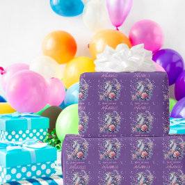 Papel De Regalo Cumpleaños de niñas Unicornio Rosa Purpura Brillan