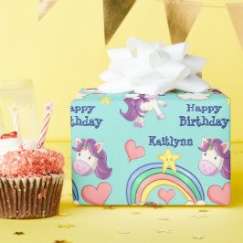 Papel De Regalo Cumpleaños de niños con el arcoiris de Unicornio