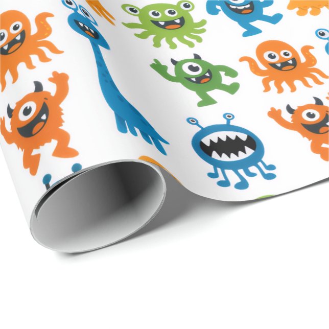 Papel De Regalo Cumpleaños de niños monstruo (Esquina del rollo)