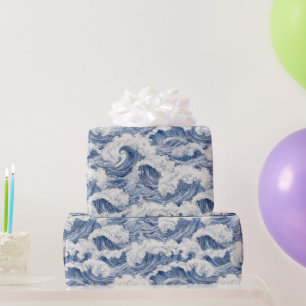 Papel De Regalo Cumpleaños de olas de océano azul blanco