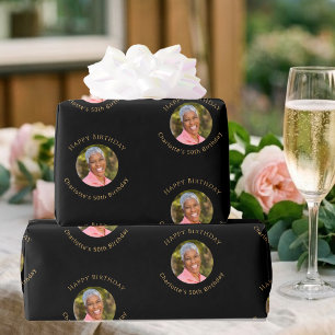 Papel De Regalo Cumpleaños de oro negro en foto