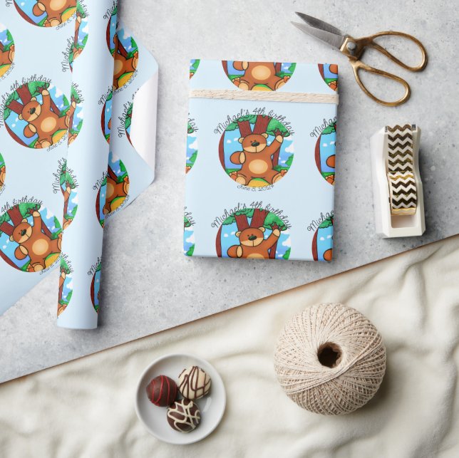 Papel De Regalo Cumpleaños de oso en pradera  (Artesanía)