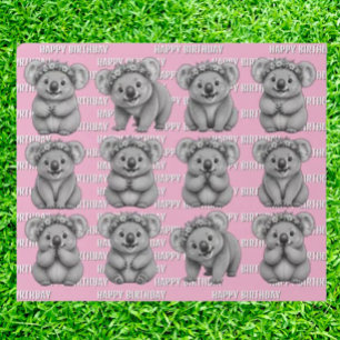 Papel De Regalo Cumpleaños de osos koalas rosados