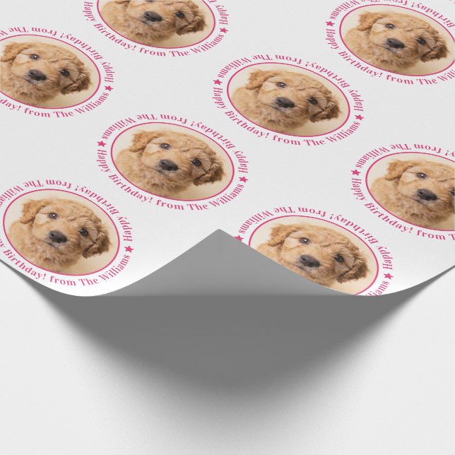 Papel De Regalo Cumpleaños de perro con foto personalizada (Esquina)