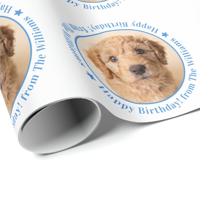 Papel De Regalo Cumpleaños de perro con foto personalizada (Esquina del rollo)