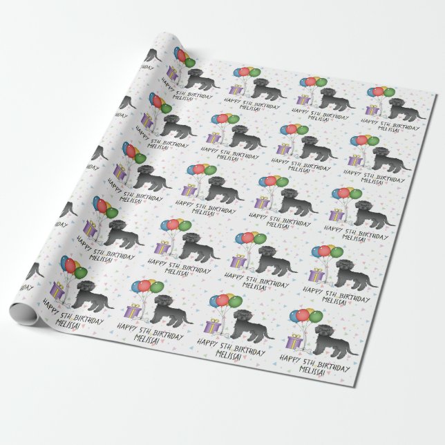 Papel De Regalo Cumpleaños de perro de dibujos animados Mini Golde (Desenrollado)