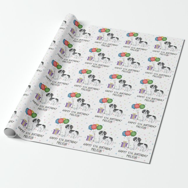 Papel De Regalo Cumpleaños de perro mini Goldendoodle negro parti- (Desenrollado)