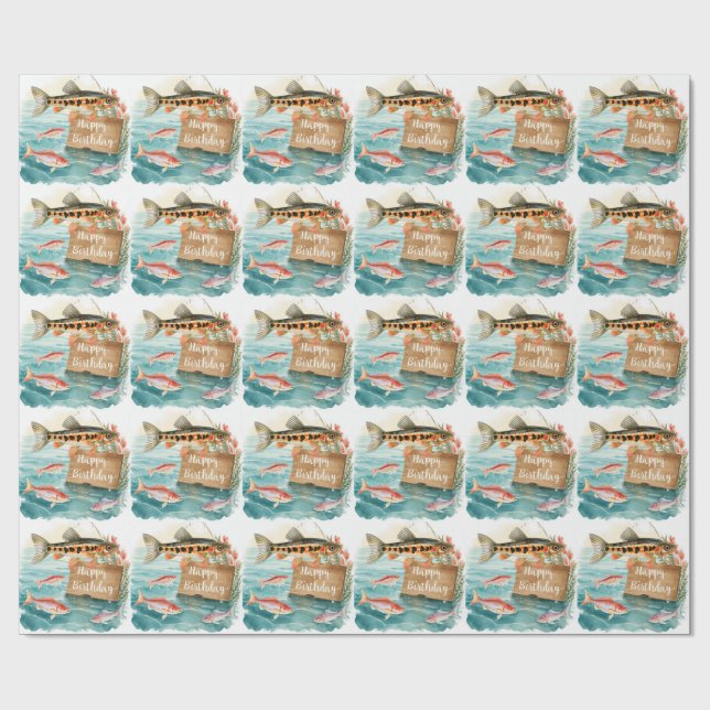 Papel De Regalo Cumpleaños de pesca con diversión asegurada   (Superficie plana)
