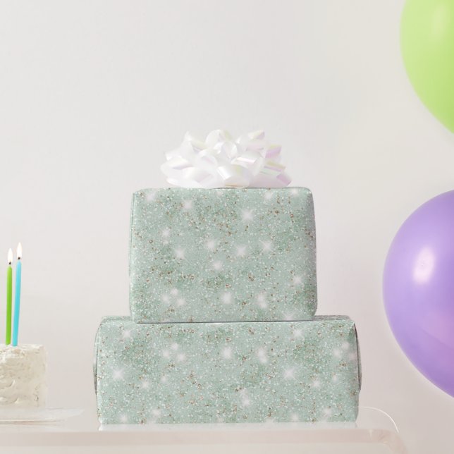 Papel De Regalo Cumpleaños de purpurina falsa verde menta (Regalos de fiesta)