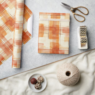 Papel De Regalo Cumpleaños de rayas a cuadros crema de naranja