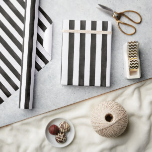 Papel De Regalo Cumpleaños de rayas blancas y negras