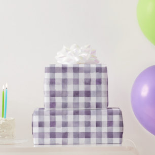 Papel De Regalo Cumpleaños de rayas de cuadros blancos morados