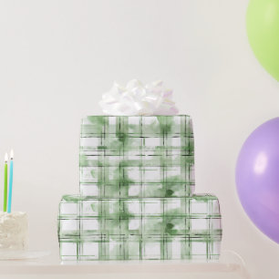 Papel De Regalo Cumpleaños de rayas de cuadros blancos verdes