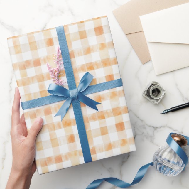Papel De Regalo Cumpleaños de rayas de cuadros blancos y melocotón (Regalar)