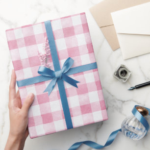 Papel De Regalo Cumpleaños de rayas de cuadros blancos y rosados