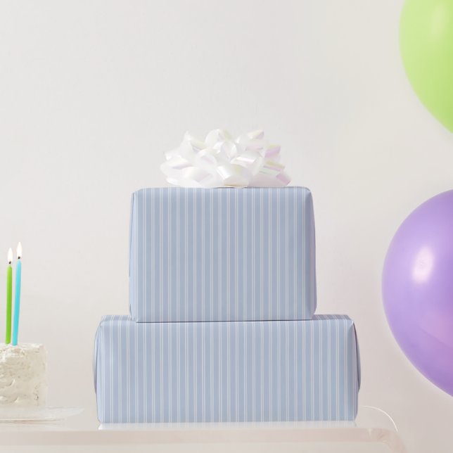 Papel De Regalo Cumpleaños de rayas dobles azules y blancas (Regalos de fiesta)