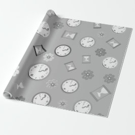 Papel De Regalo Cumpleaños de relojes grises y flores de Guay